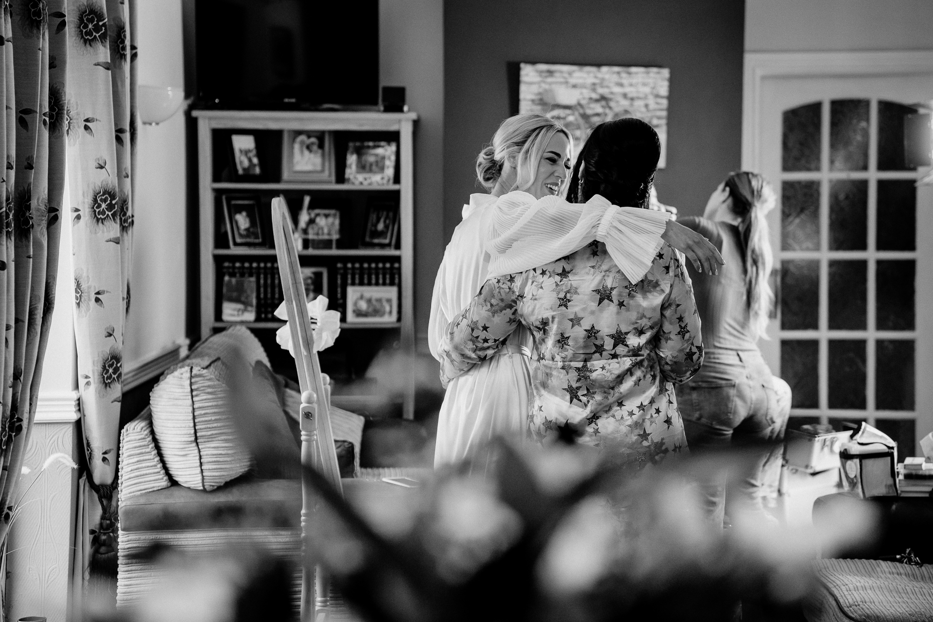 A man and woman sitting in a room