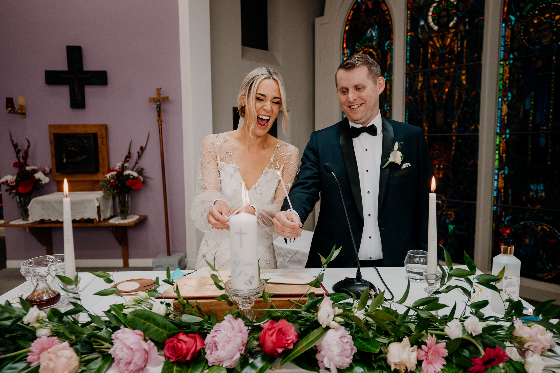 A man and woman in wedding attire