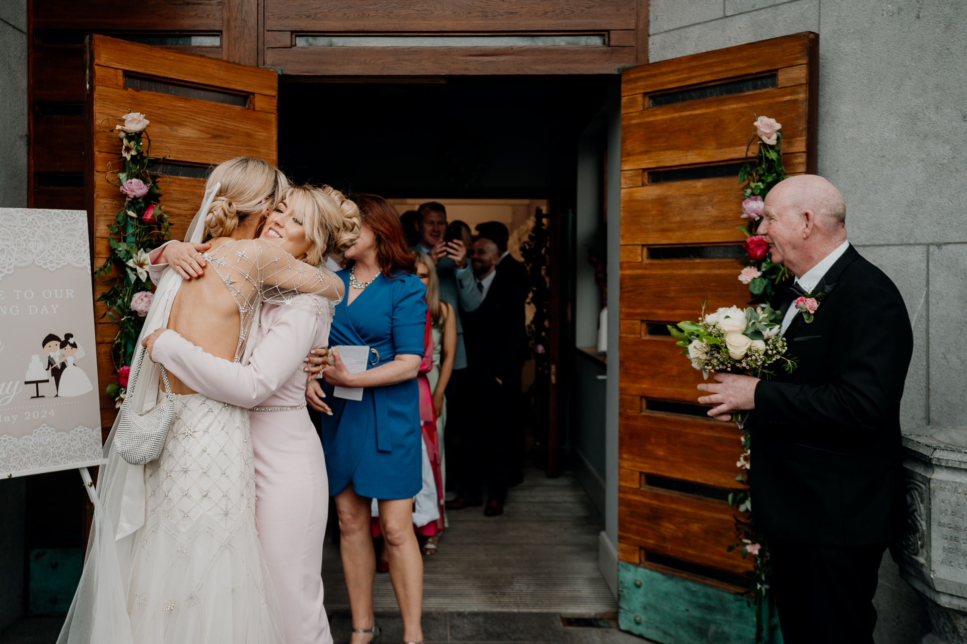 A bride and groom kissing