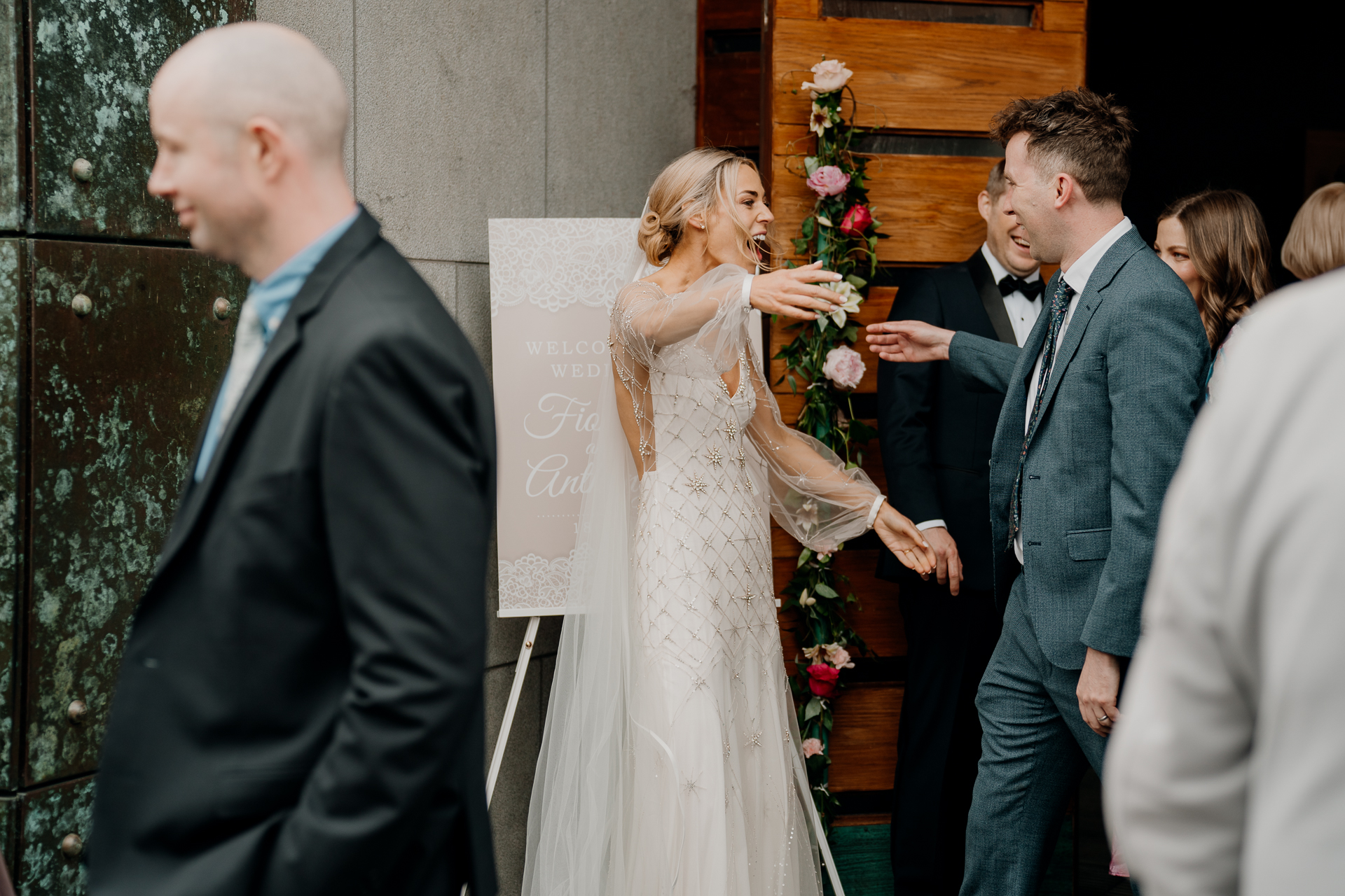 A bride and groom kissing