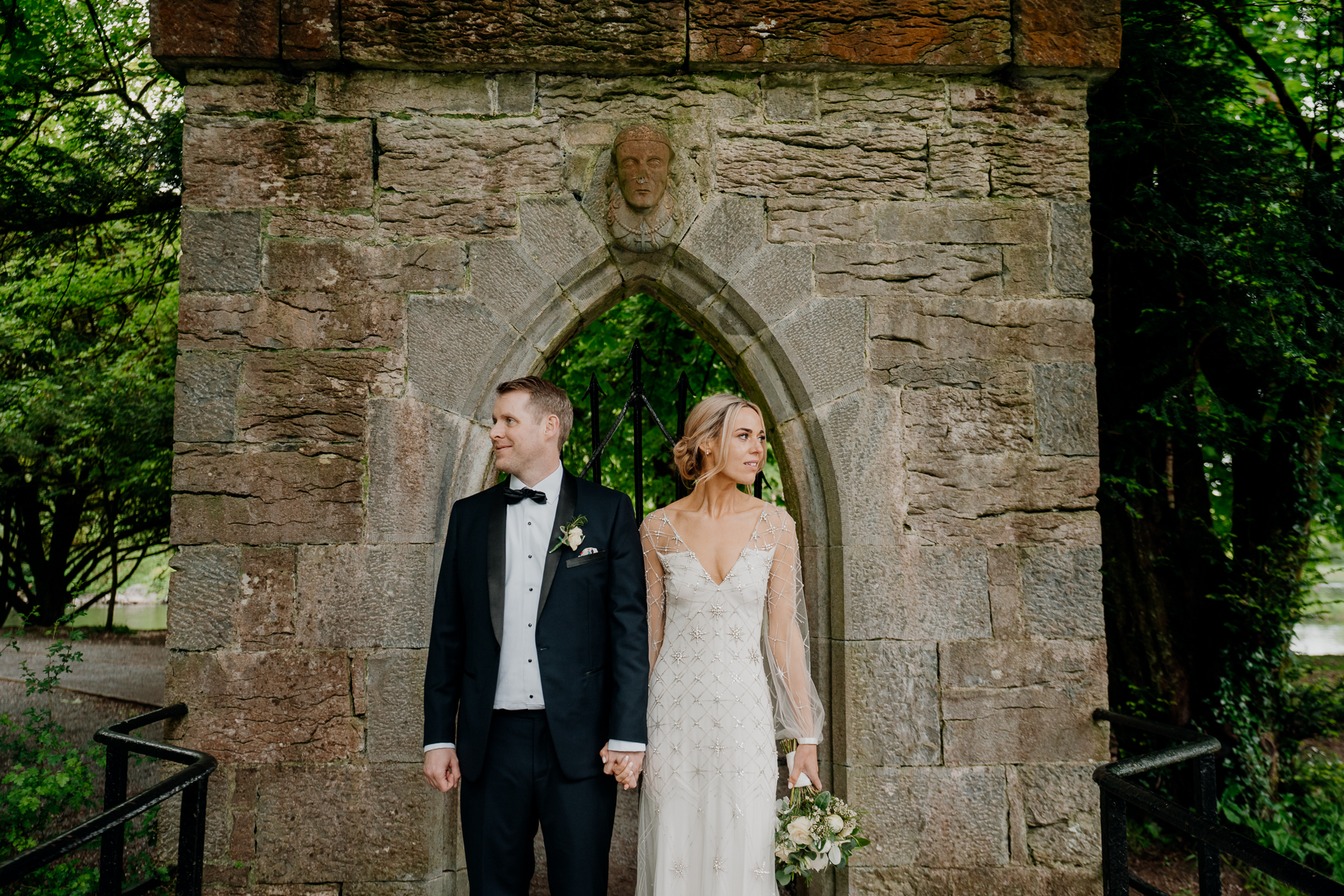 A man and woman in wedding attire