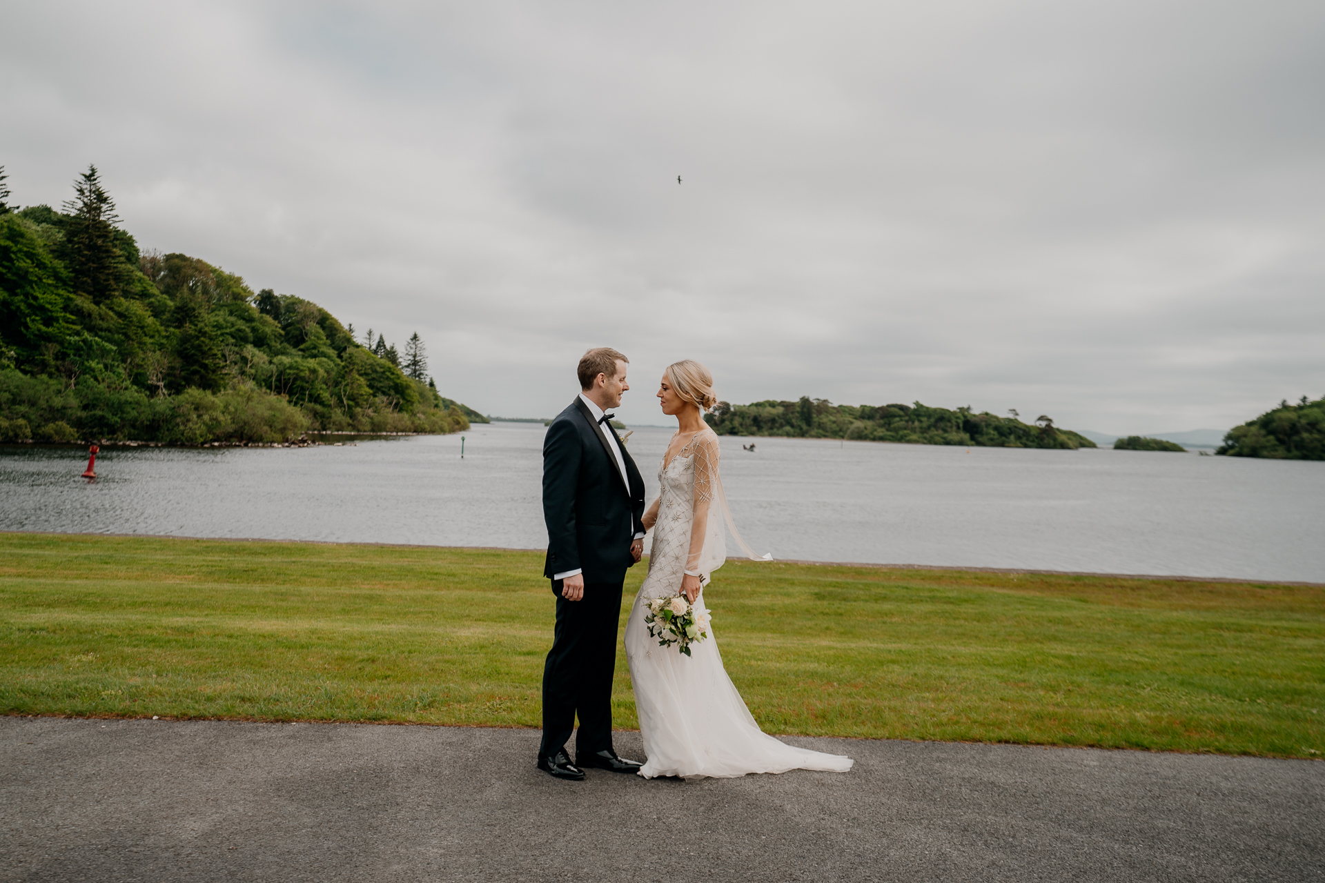 A man and woman in wedding attire