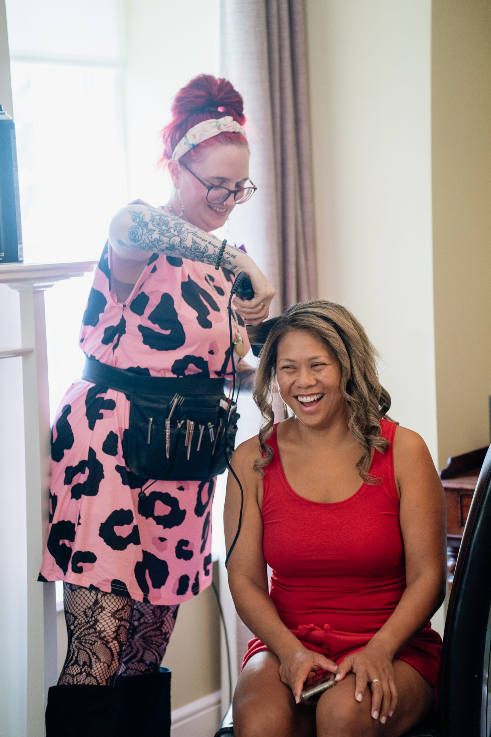 A person and a girl smiling