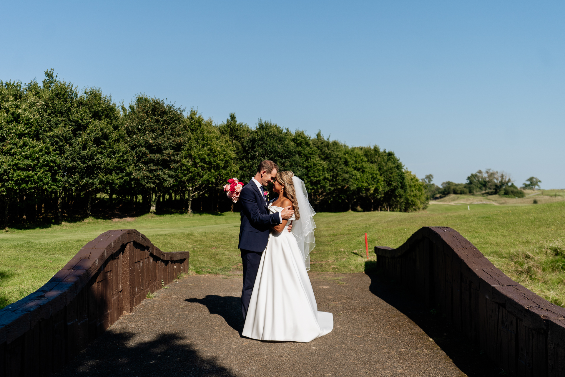 A man and woman in wedding attire