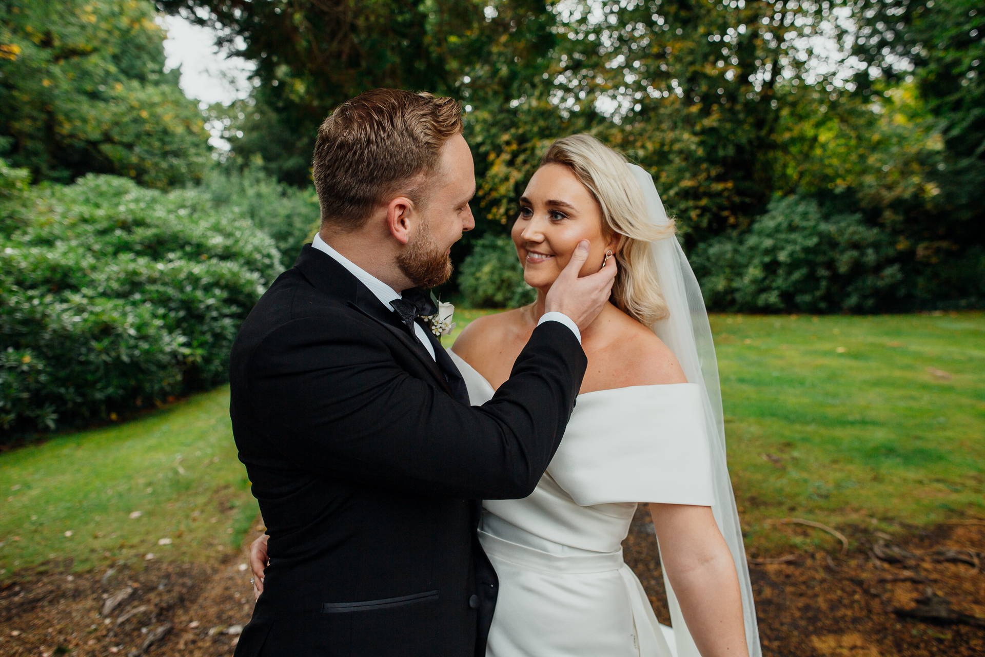 A man and woman in wedding attire