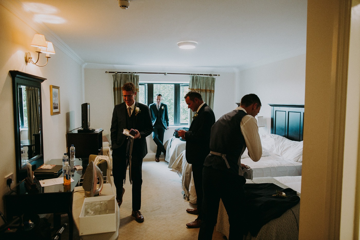 A group of people standing in a room