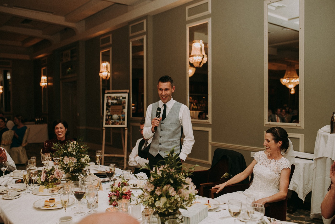 A group of people sitting at a dinner table