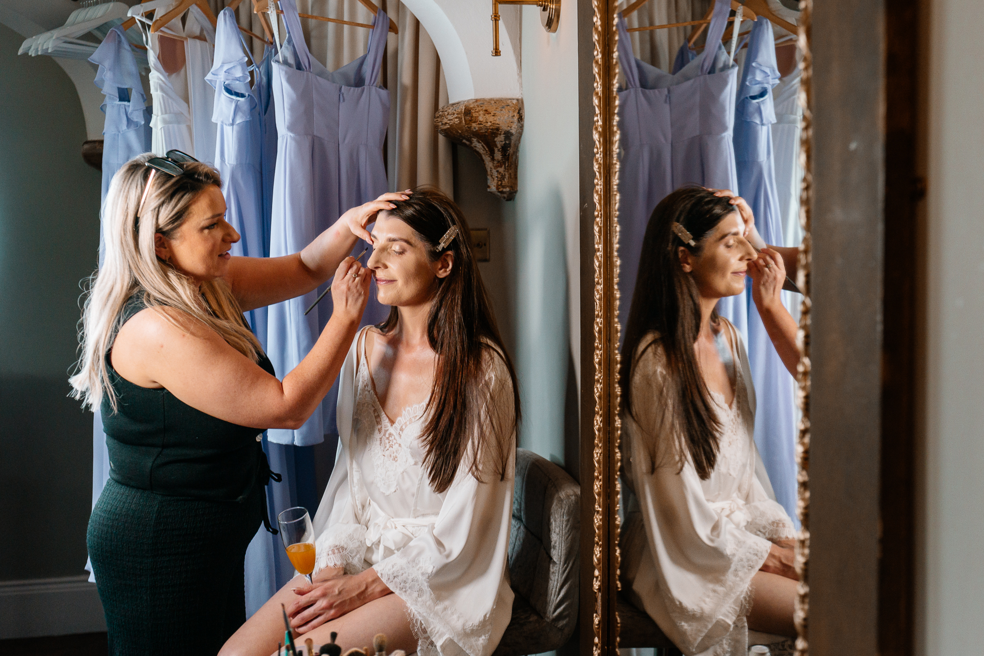 Bride getting ready in the Butler Kitchen at Markree Castle – candid and elegant moment by Dublin Wedding Photographer