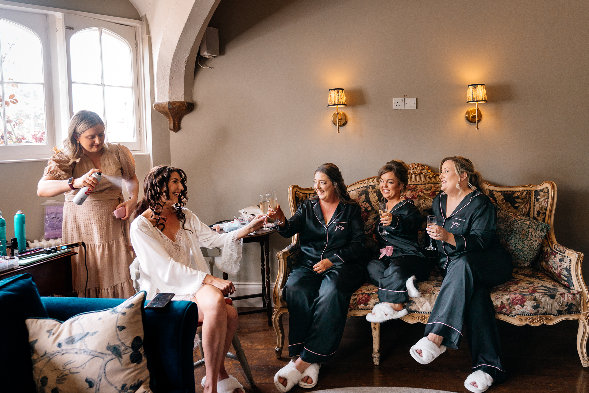 Bride getting ready in the Butler Kitchen at Markree Castle – candid and elegant moment by Dublin Wedding Photographer