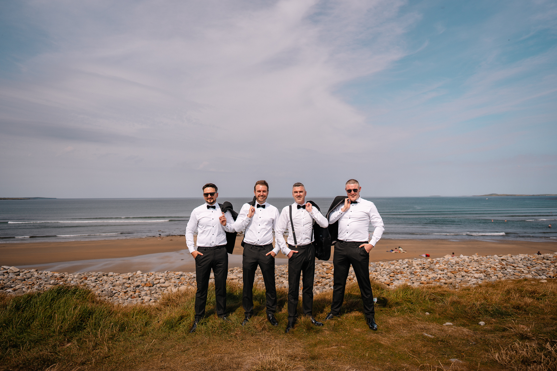 Groom's wedding accessories laid out in Strandhill before the ceremony