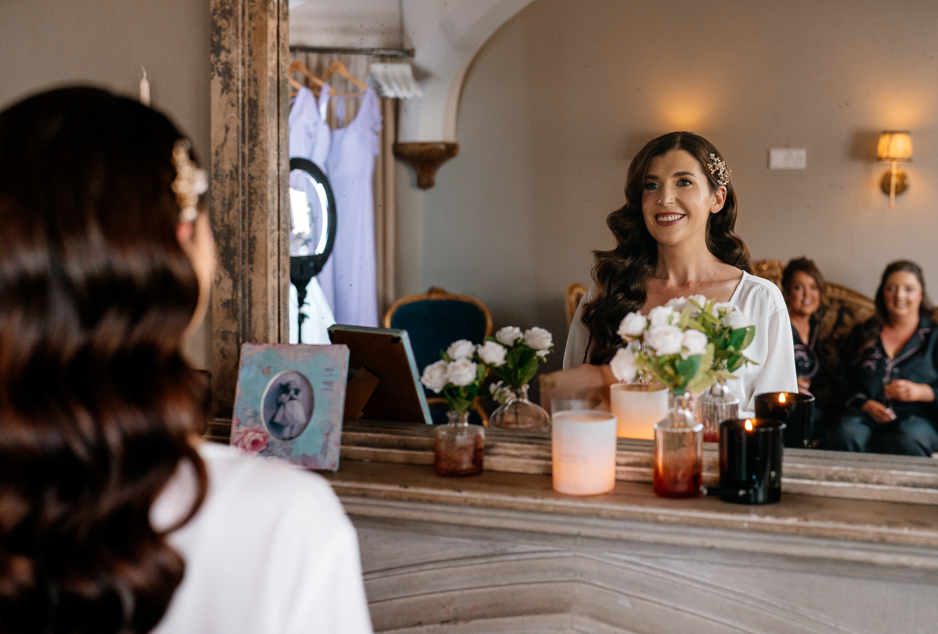 Bride getting ready in the Butler Kitchen at Markree Castle – candid and elegant moment by Dublin Wedding Photographer