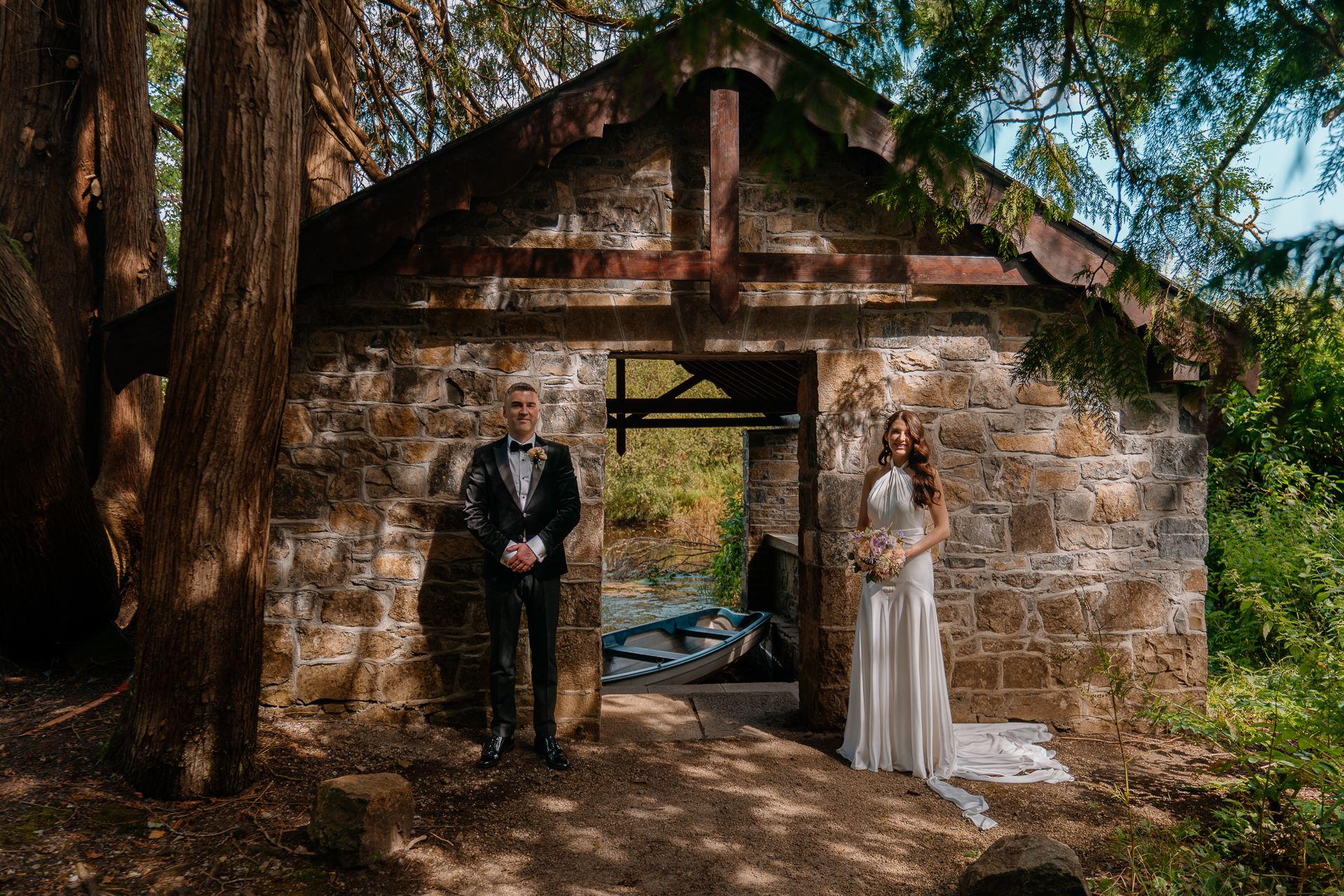 Bride and Groom walking through the garden at Markree Castle on their wedding day