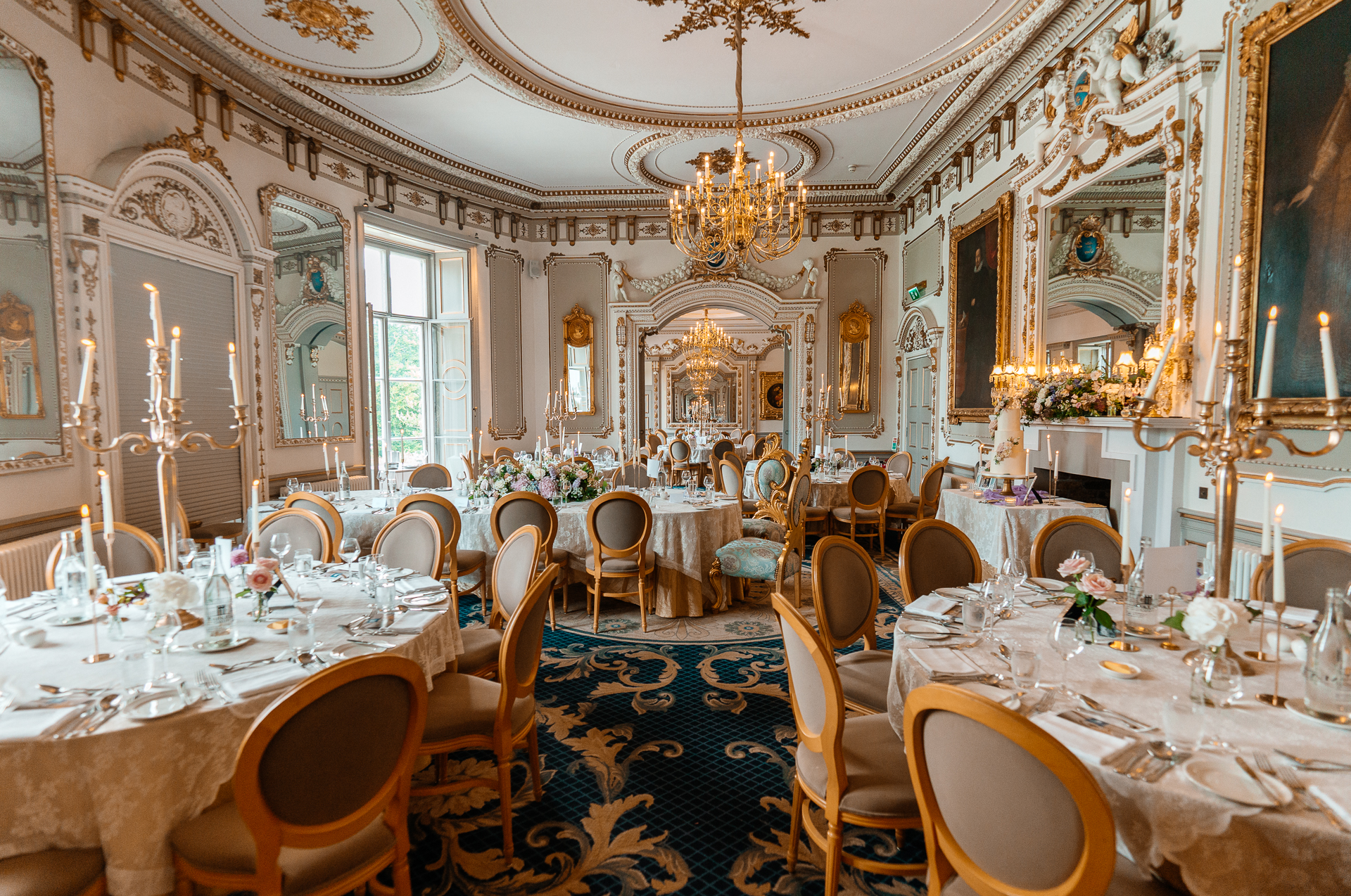Elegant wedding table setup at Markree Castle dining room – floral details and romantic décor