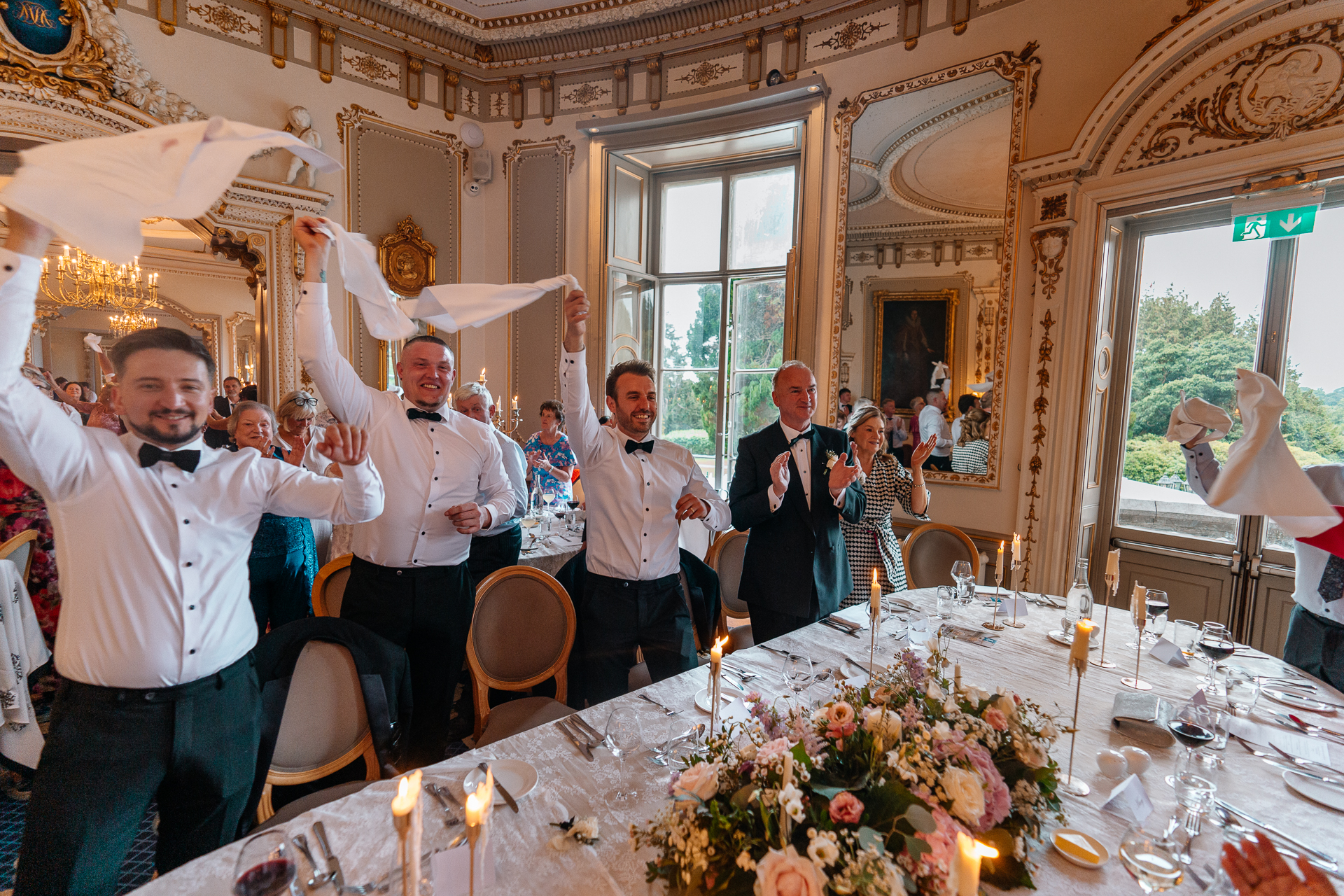 Bride and groom entering the dining room at Markree Castle during wedding reception