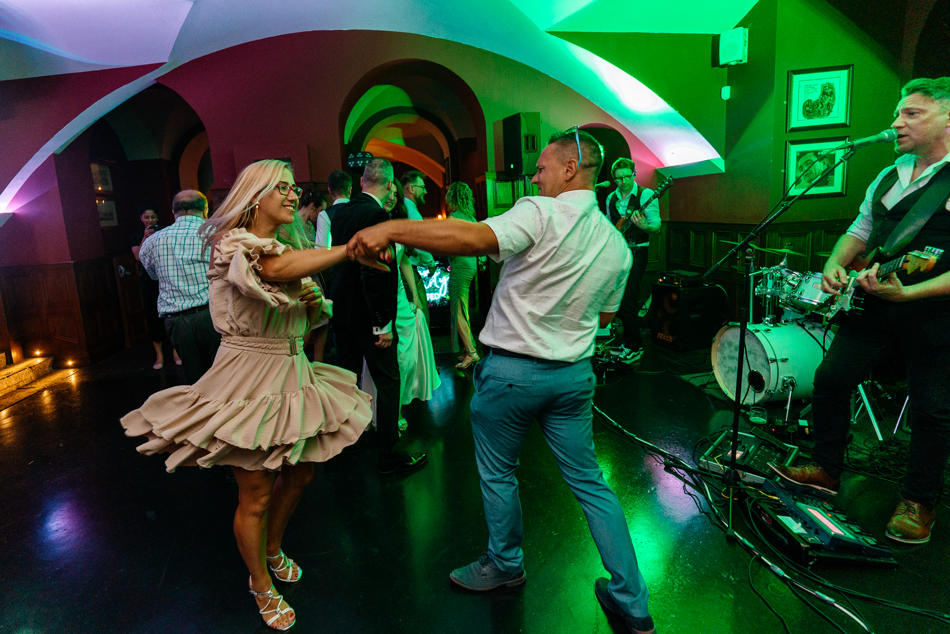 Wedding guests dancing joyfully on the dance floor during a Markree Castle reception