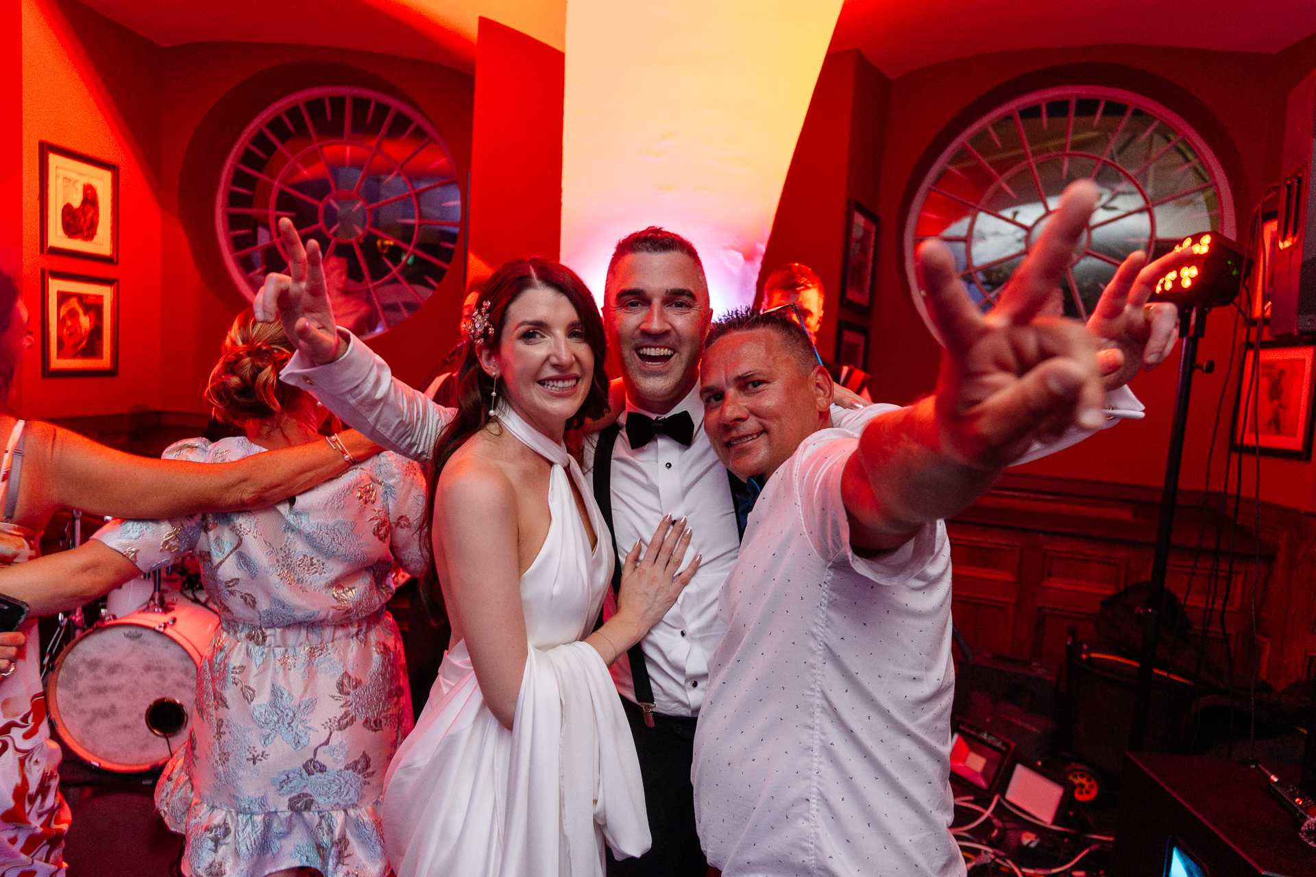 Wedding guests dancing joyfully on the dance floor during a Markree Castle reception