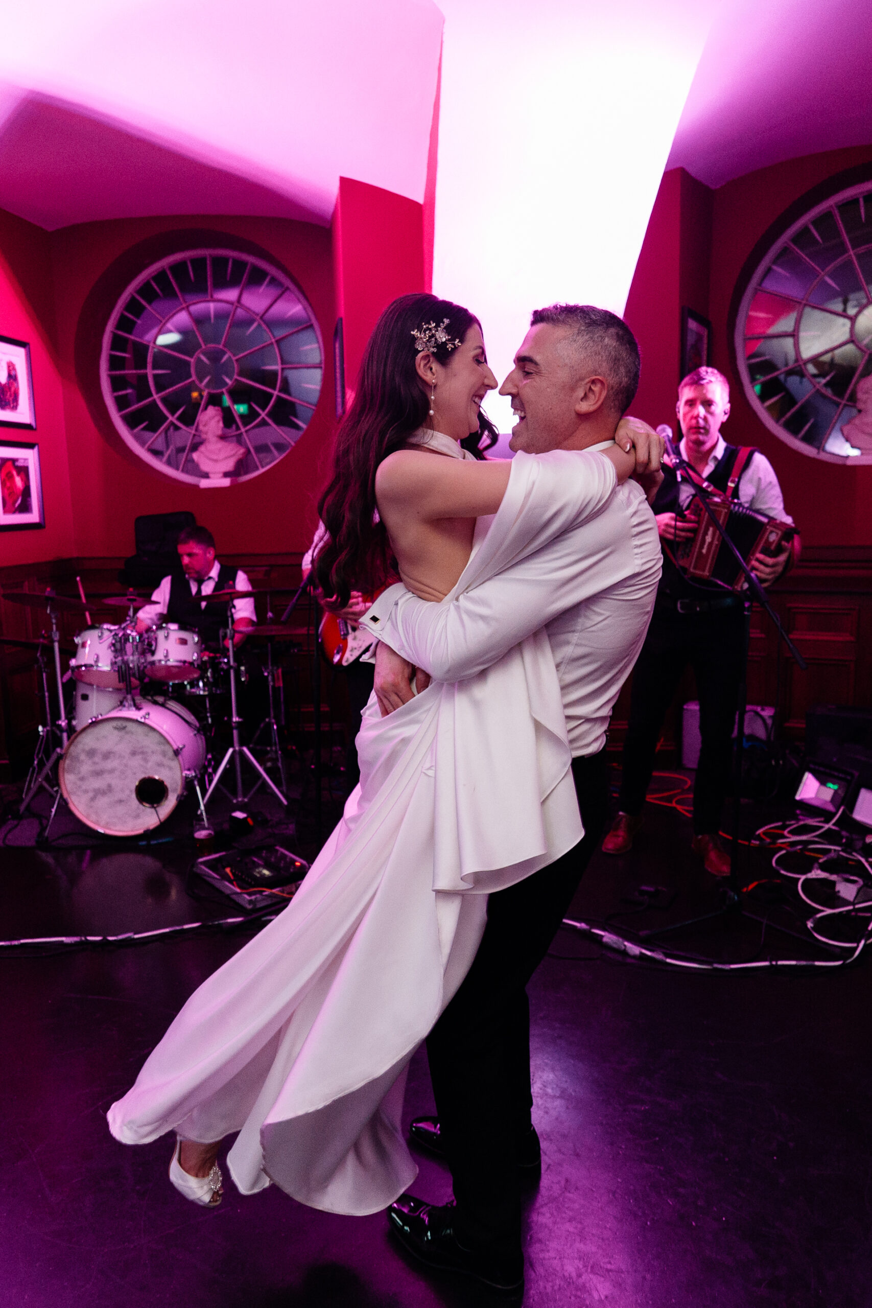 Wedding guests dancing joyfully on the dance floor during a Markree Castle reception