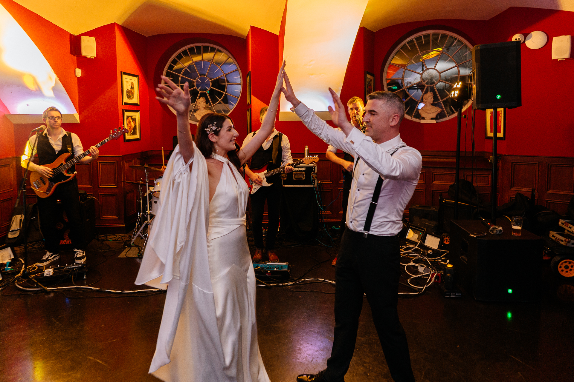 Wedding guests dancing joyfully on the dance floor during a Markree Castle reception