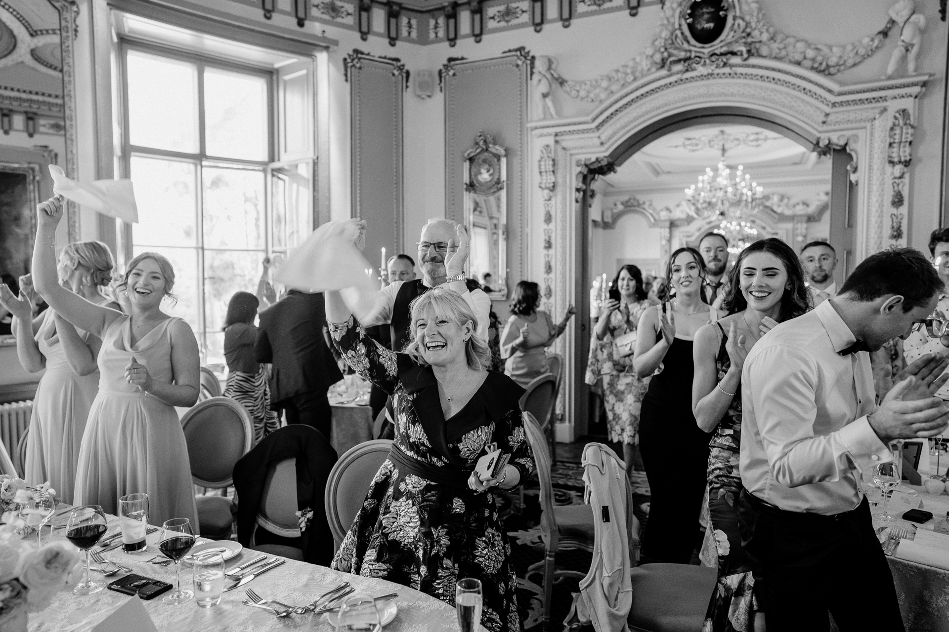 A wedding party in a room