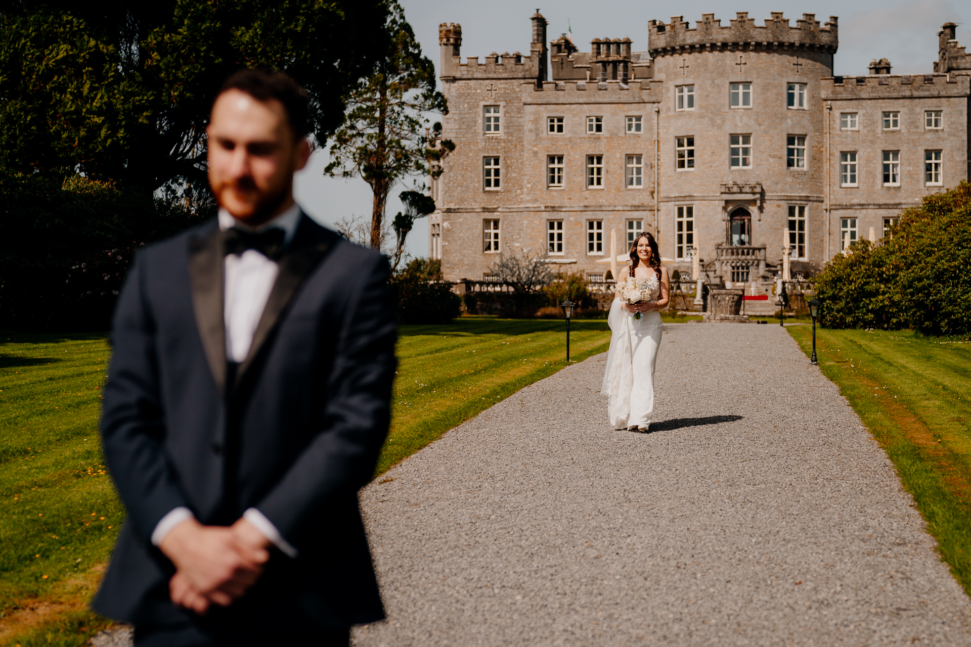 A man and woman in wedding attire