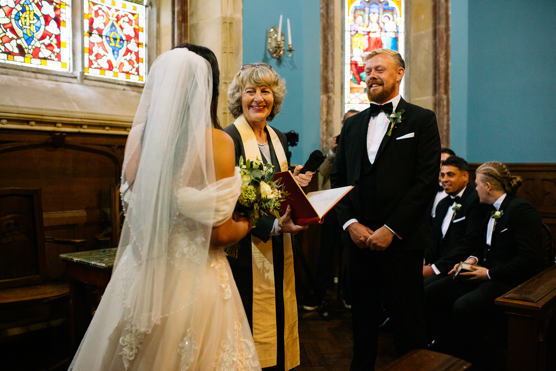 A bride and groom are getting married