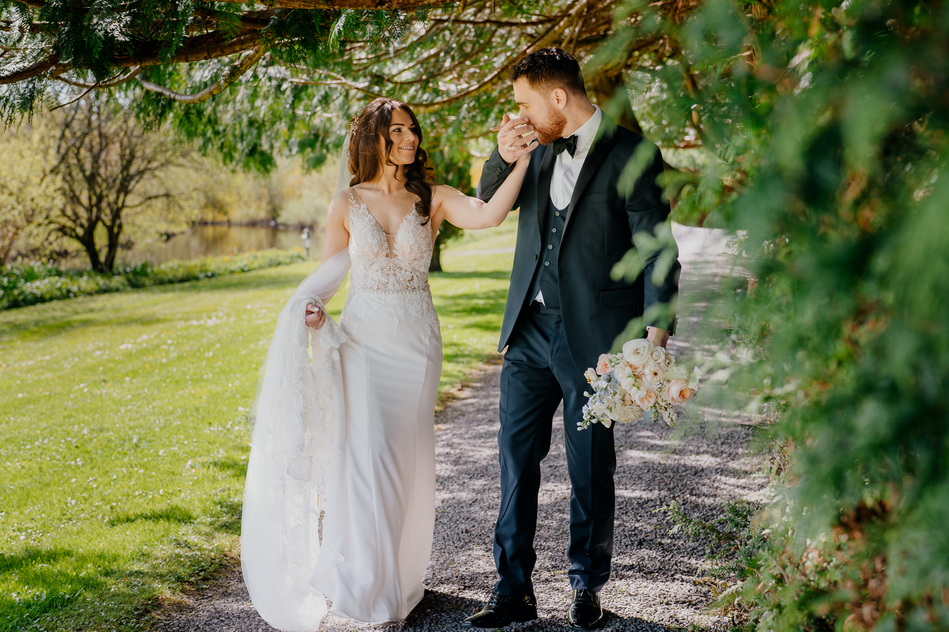 A man and woman in wedding attire