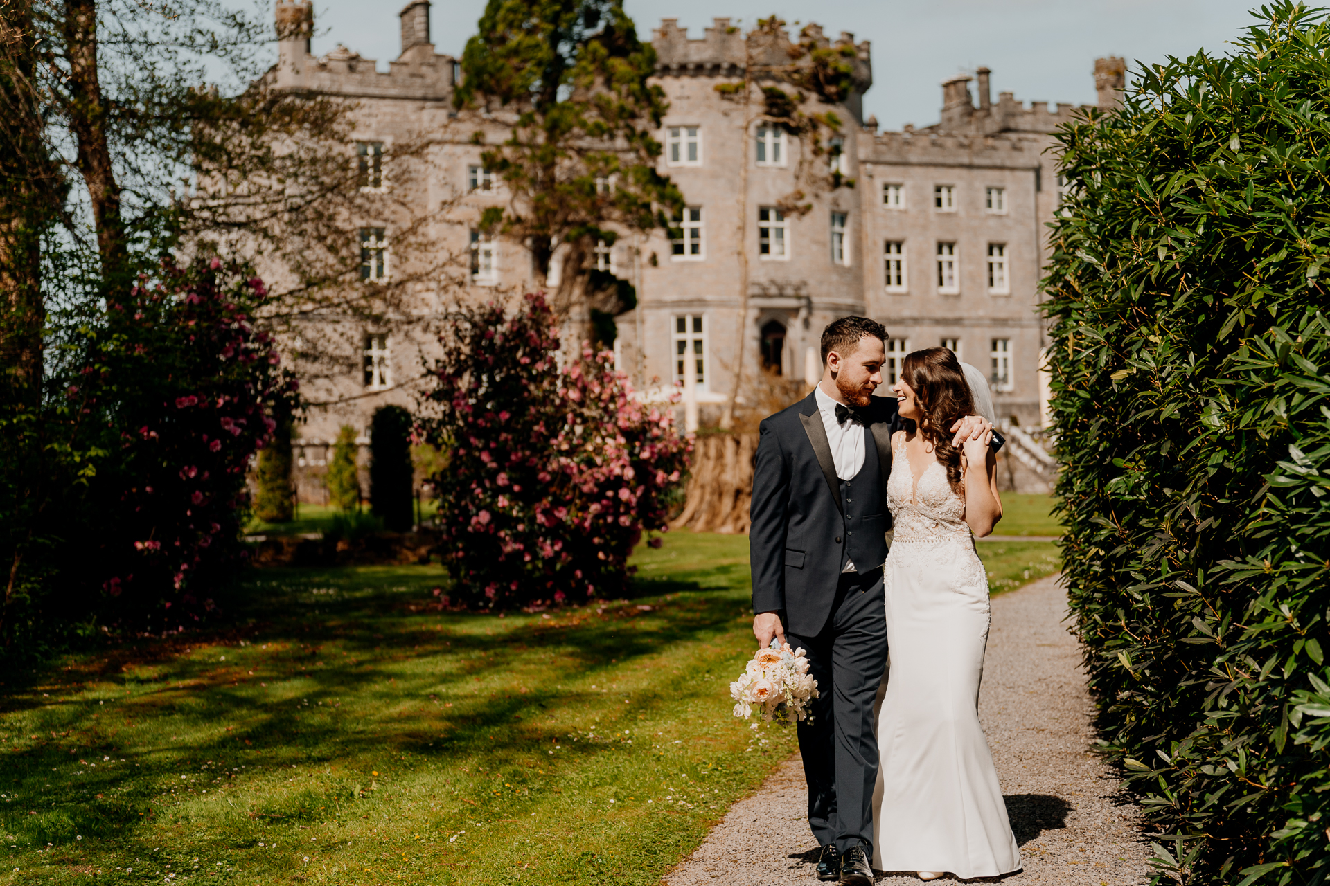 A man and woman in wedding attire