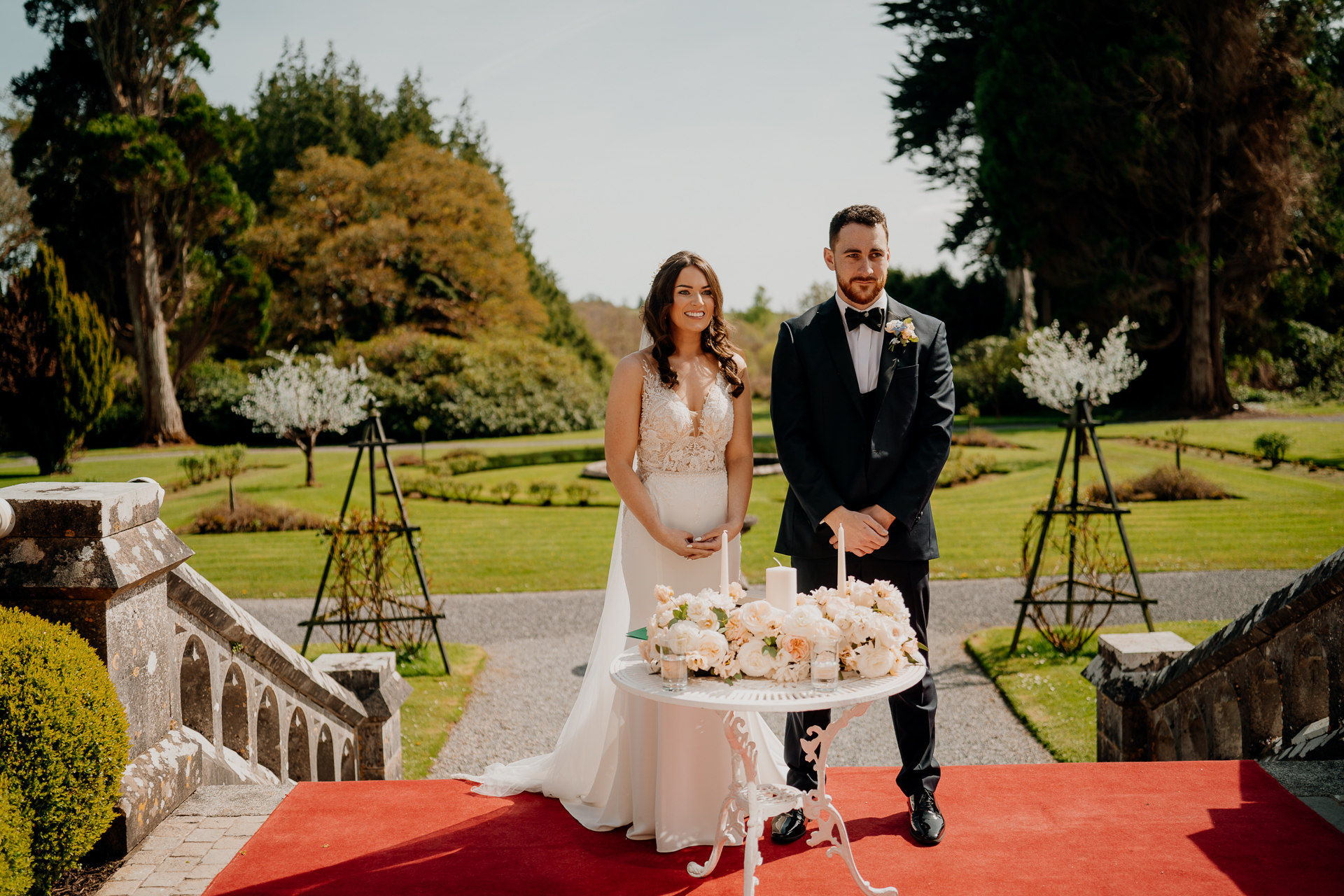 A man and woman in wedding attire