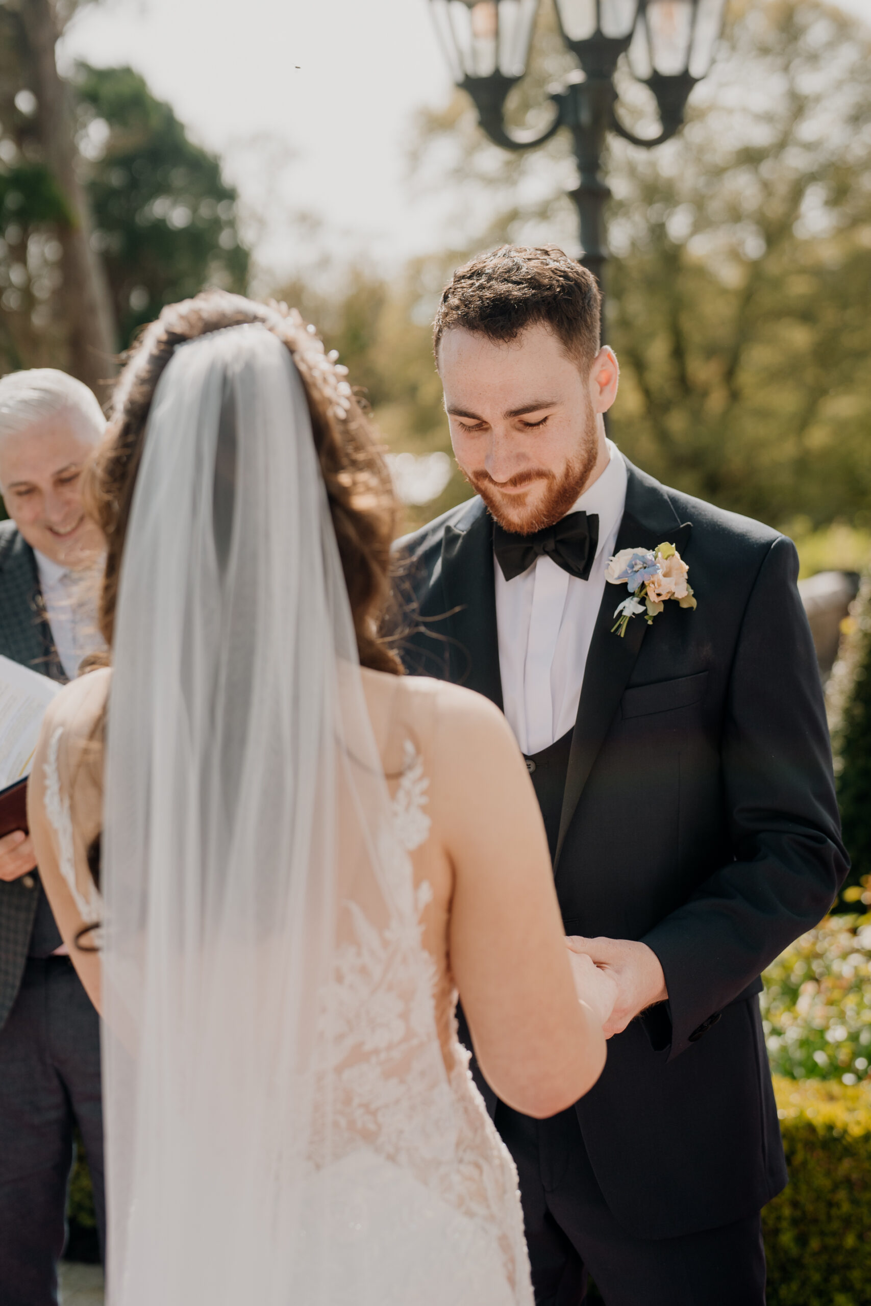 A man and woman in wedding attire