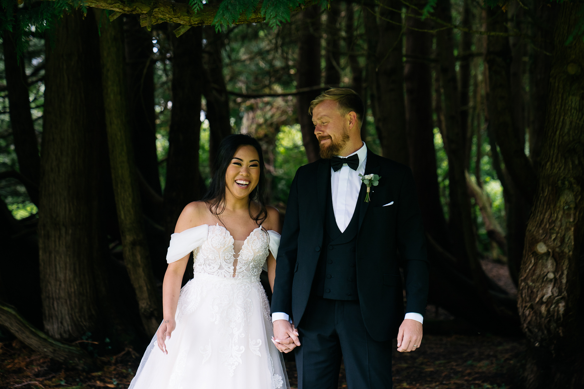 A man and woman in wedding attire