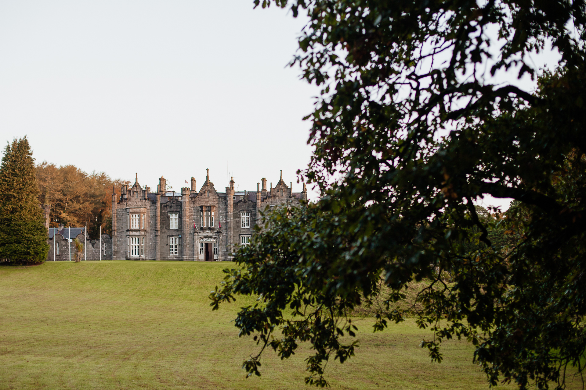 A large building with a lawn in front of it