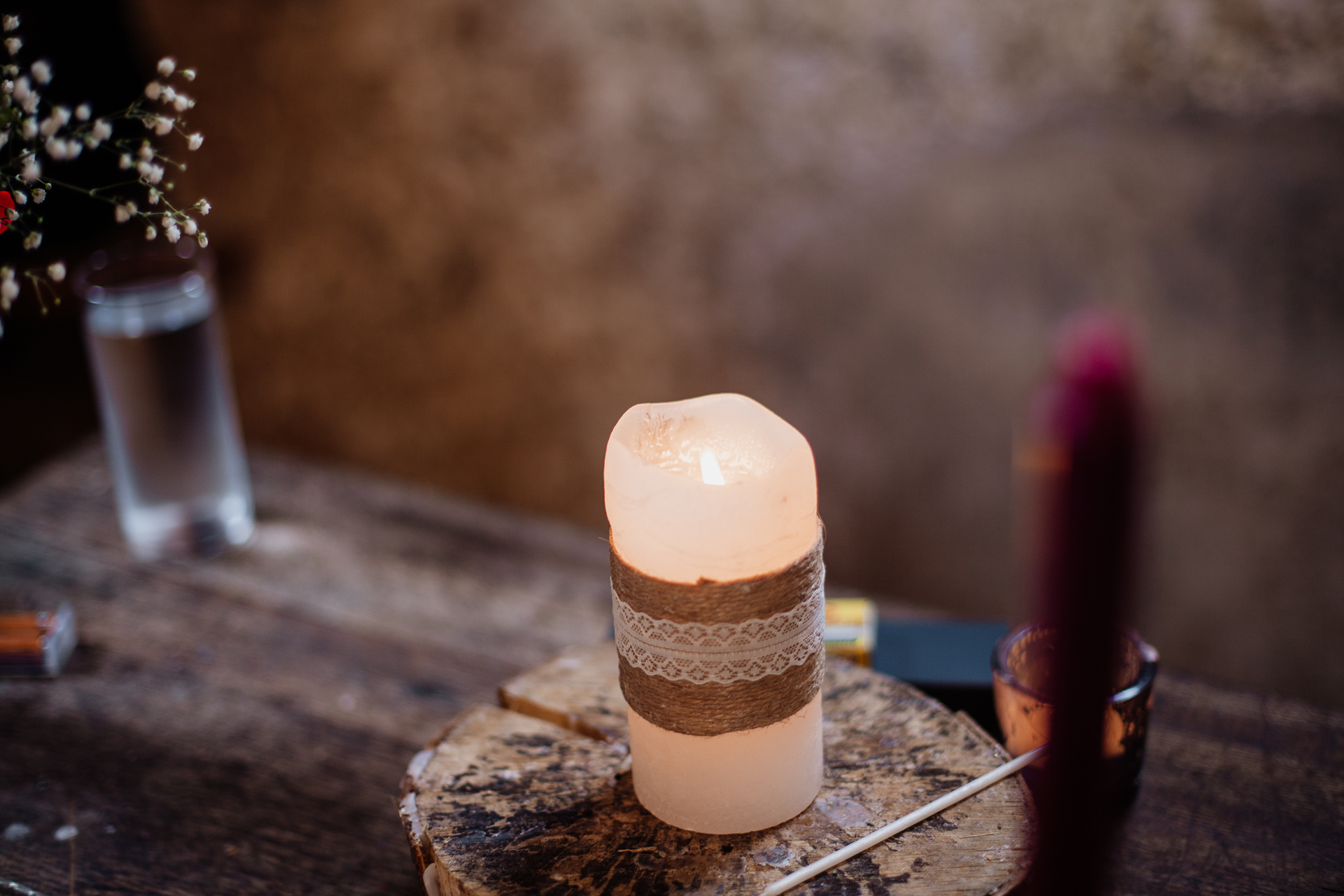 Two candles on a table