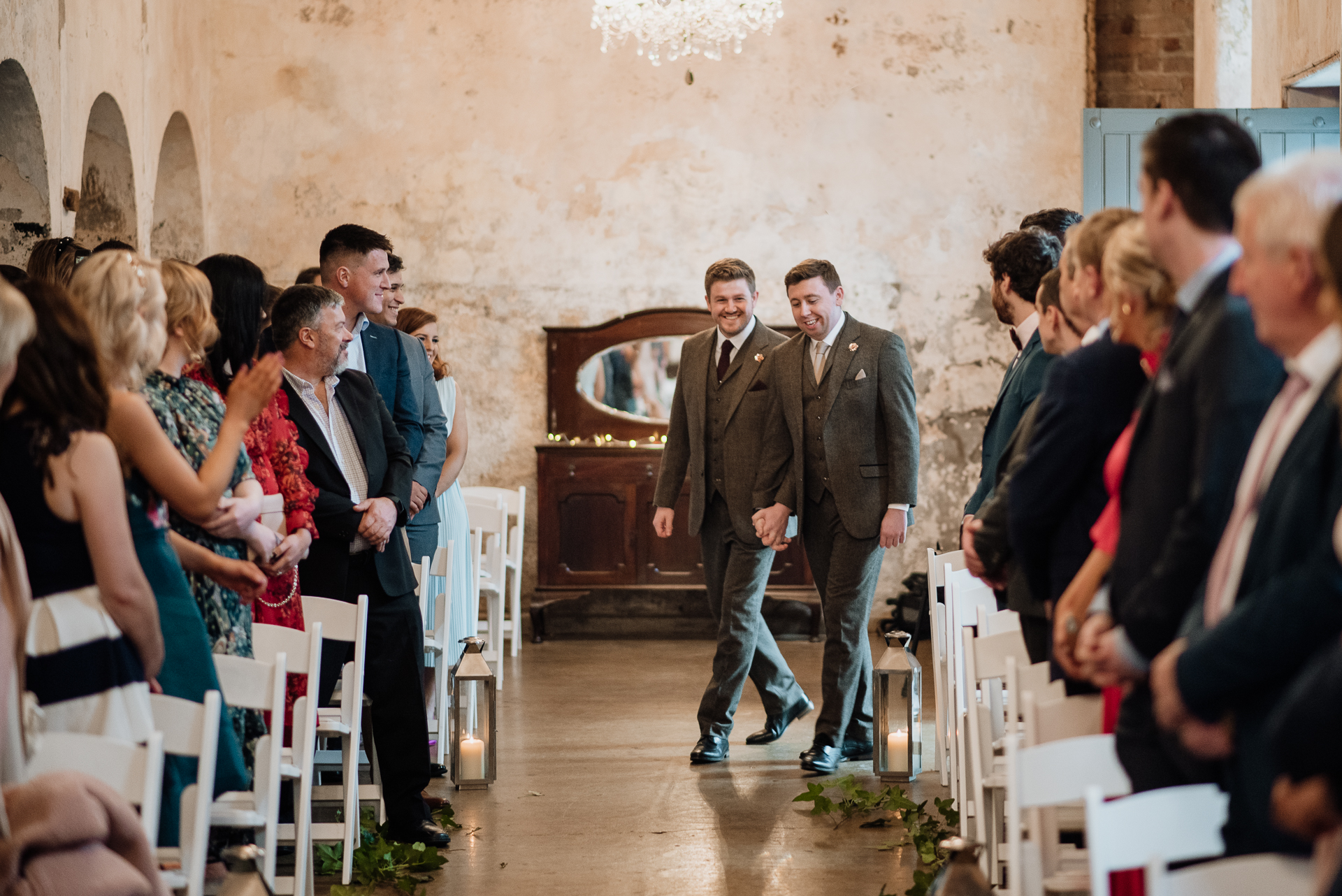 A group of people standing in a room