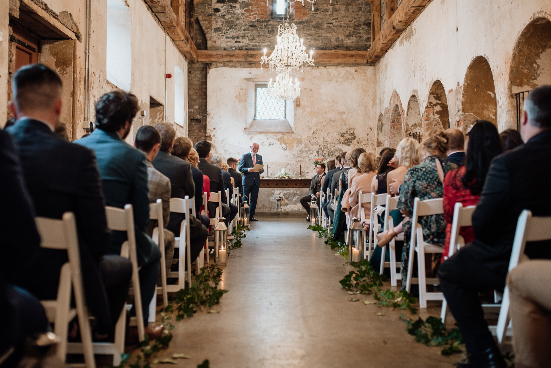 A group of people sitting in a church