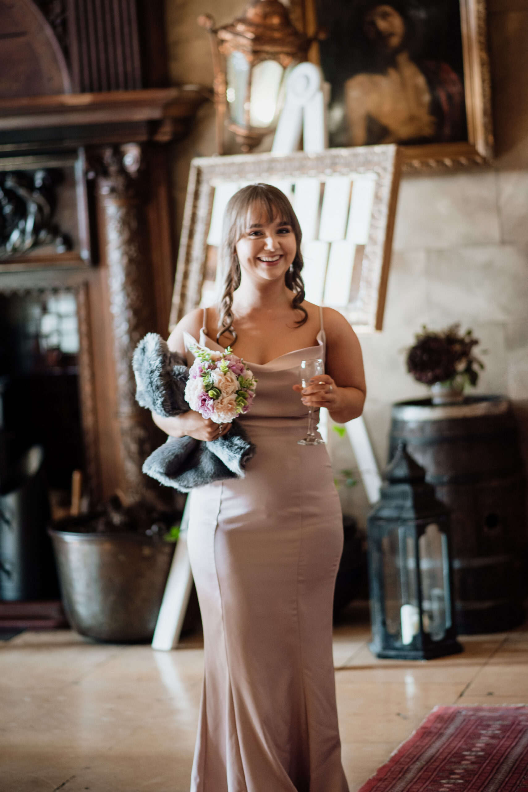 A woman holding a bouquet of flowers