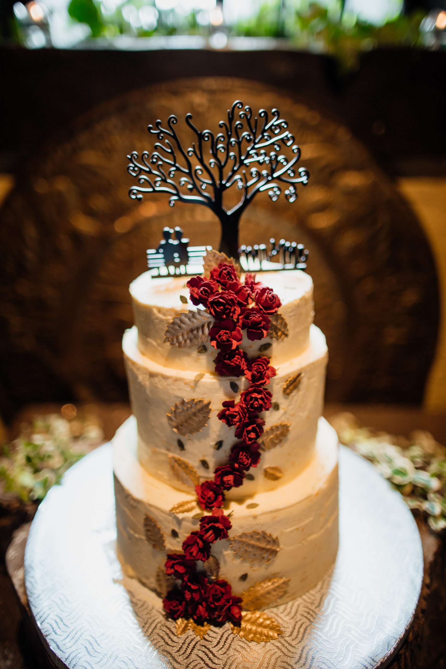 A cake with a tree on top