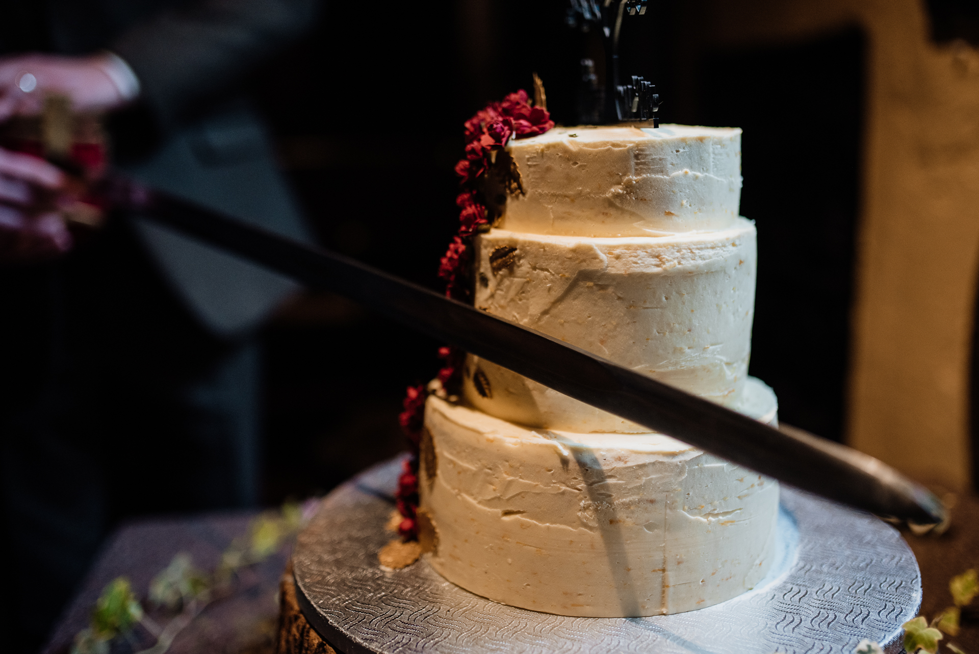 A cake with a knife