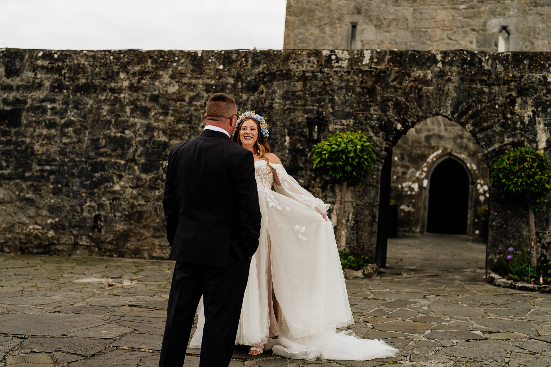 A man and woman in wedding attire