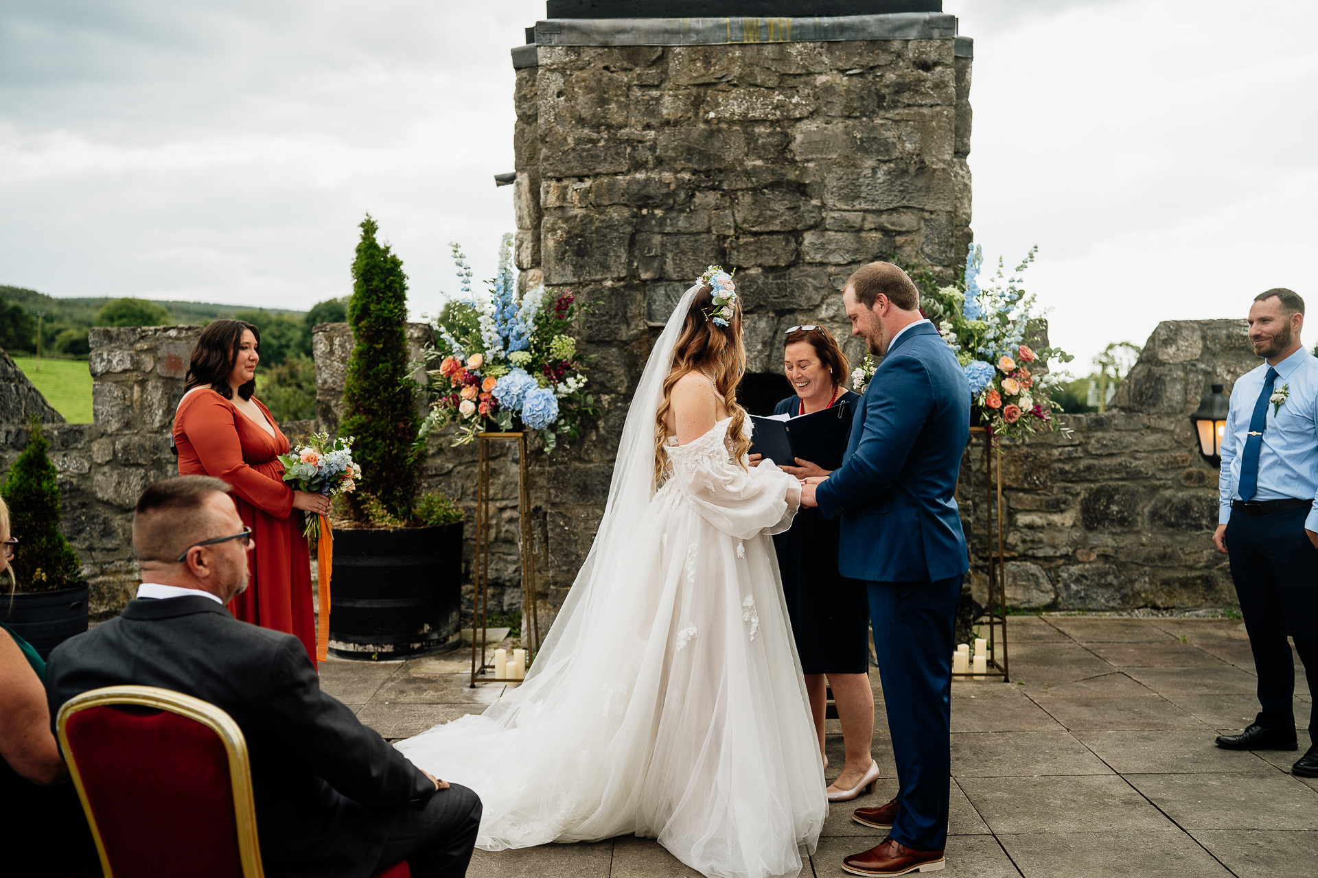 A bride and groom kissing