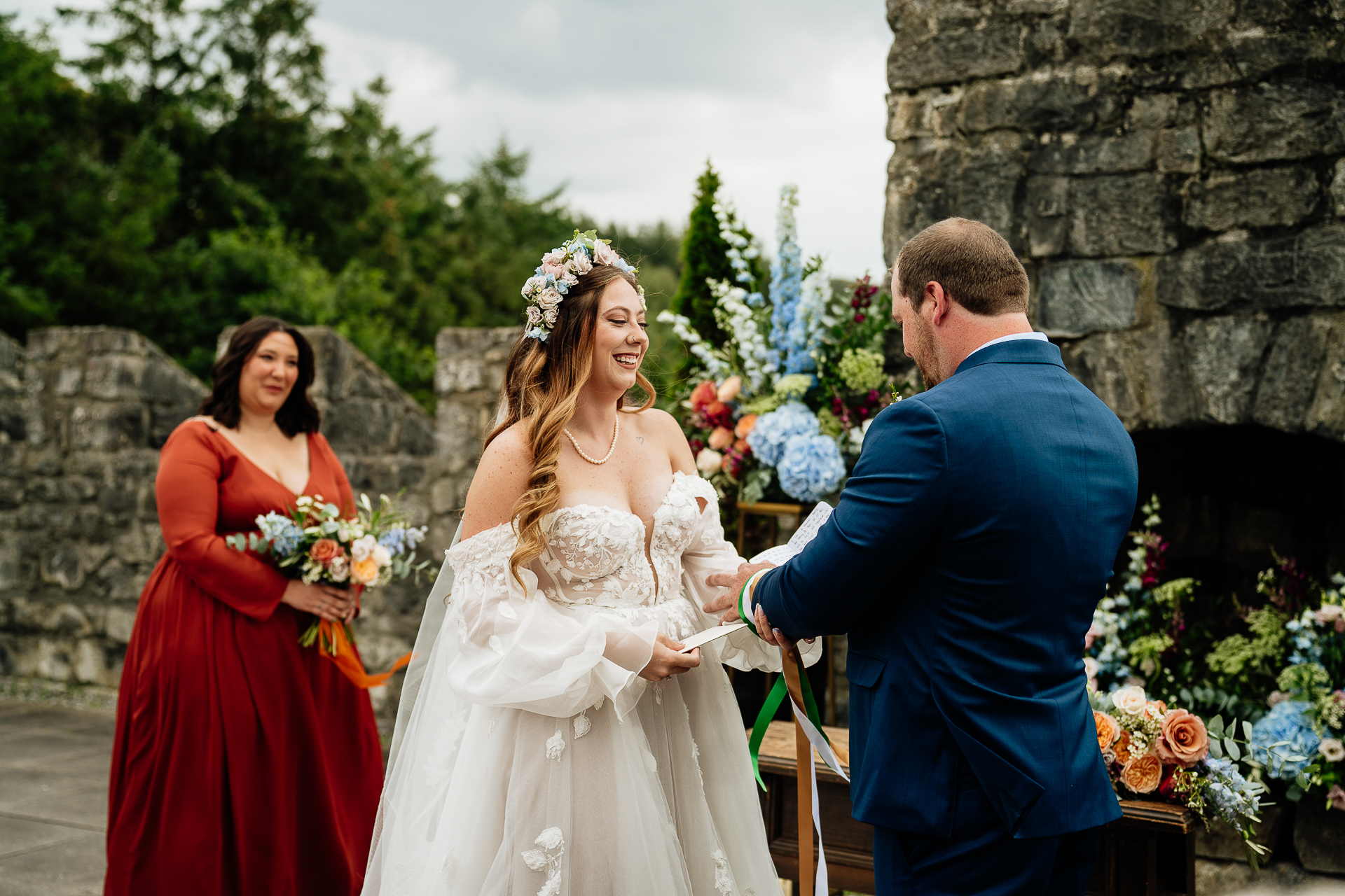 A bride and groom walking down the aisle