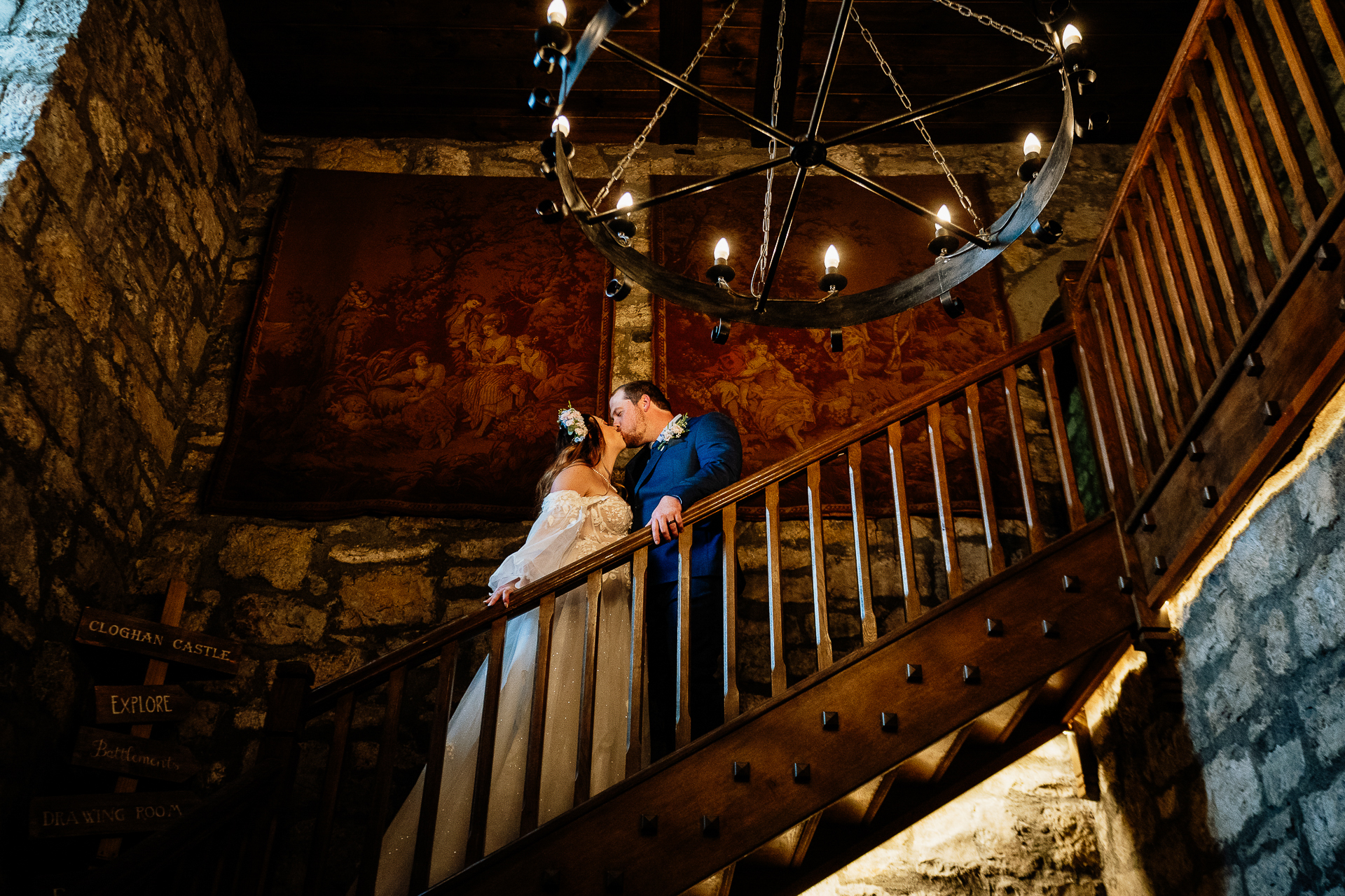 A man and woman on a staircase