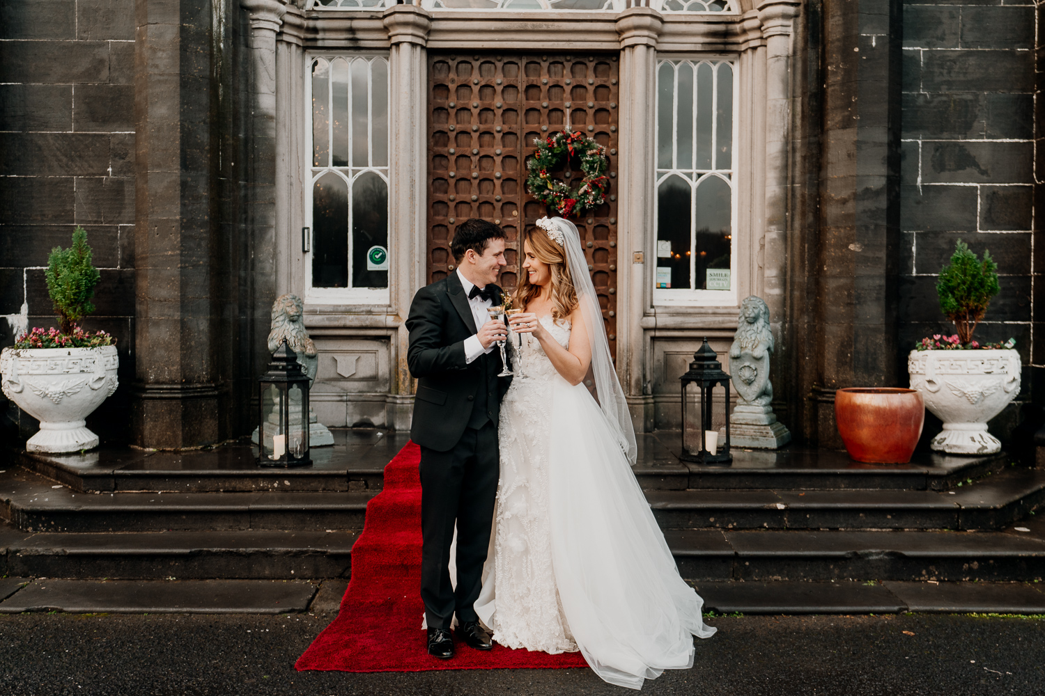 A man and woman in wedding attire