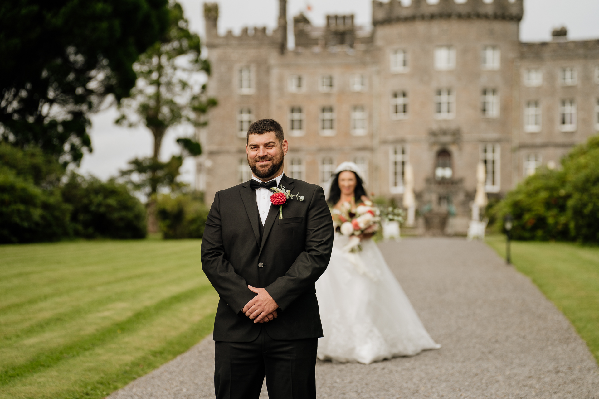 A man and woman in wedding attire