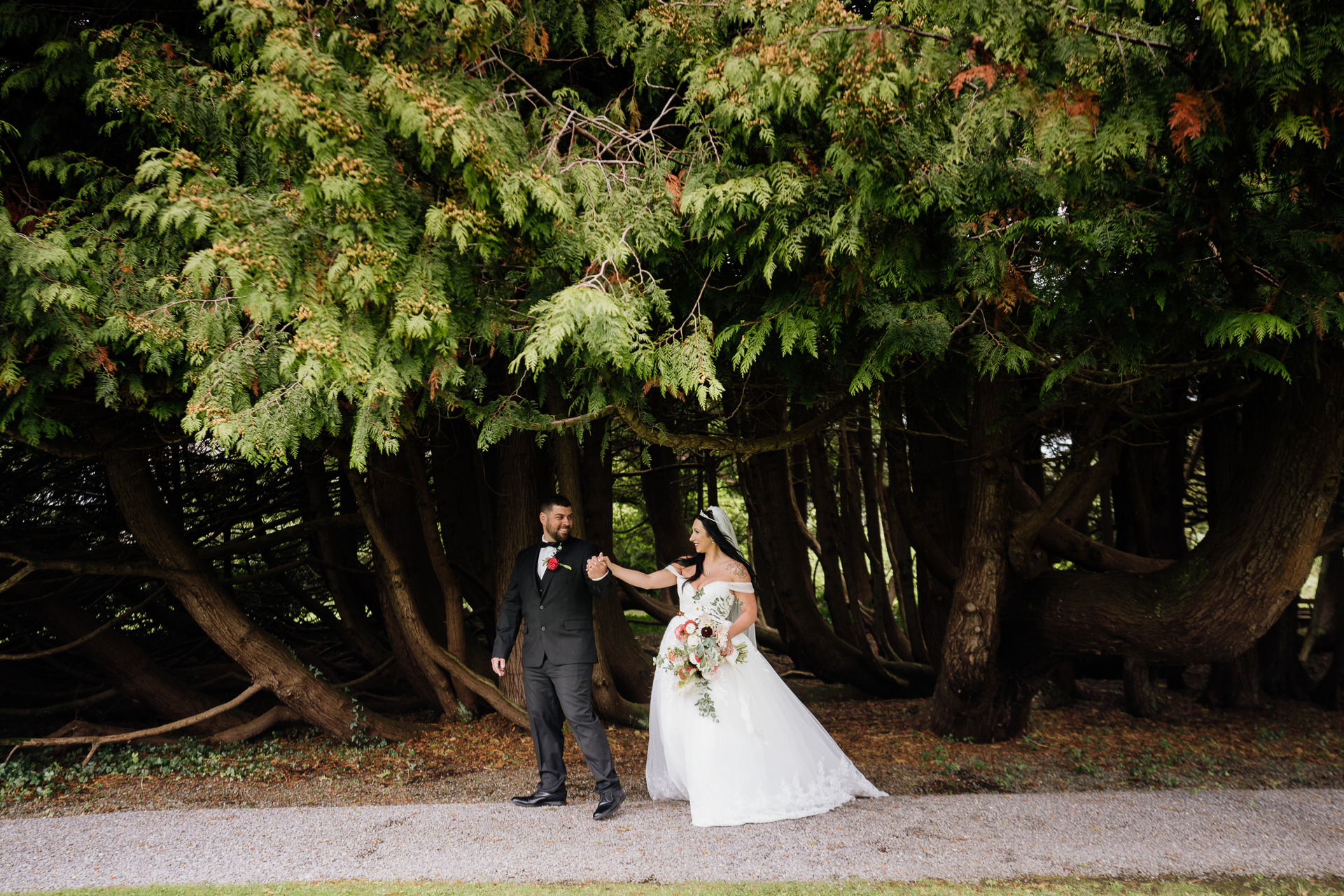 A man and woman in wedding attire