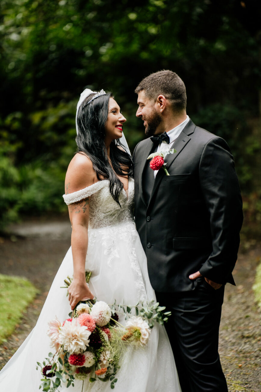 A man and woman in wedding attire