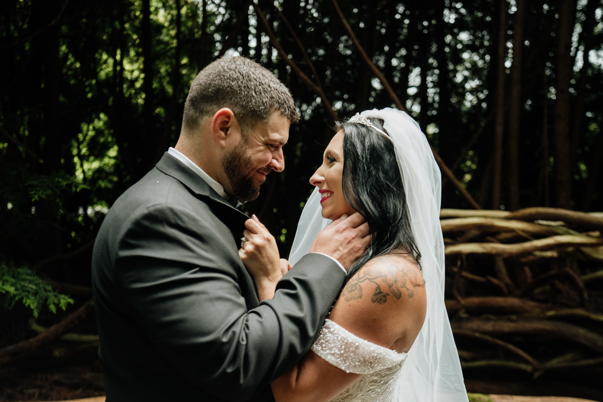 A man and woman in wedding attire