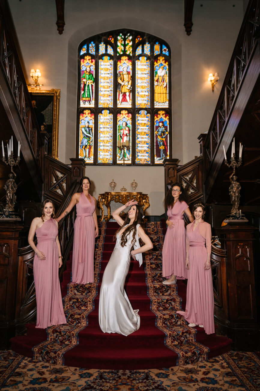 A group of women in dresses in a church