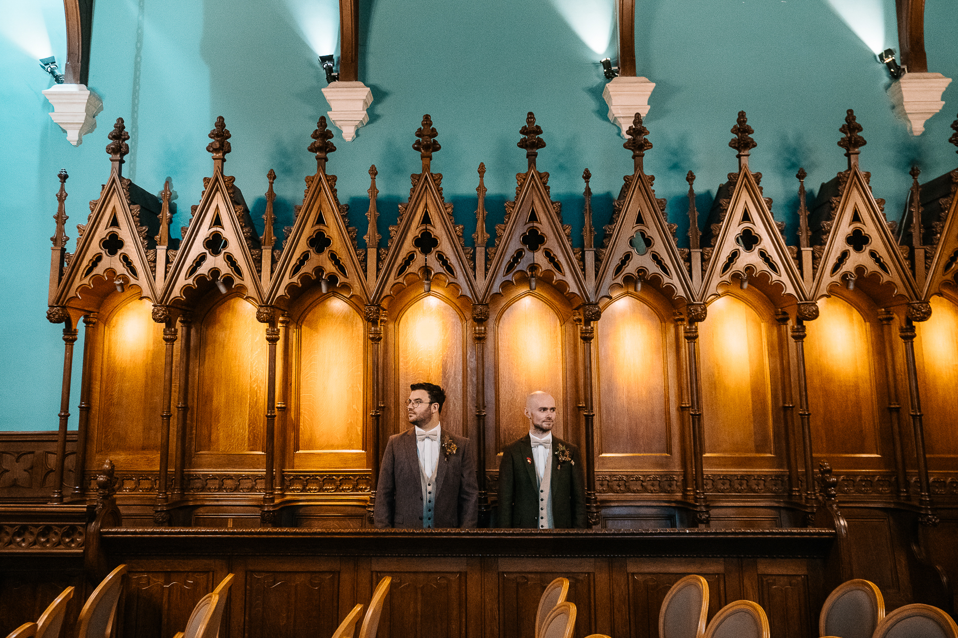 Two men standing on a stage