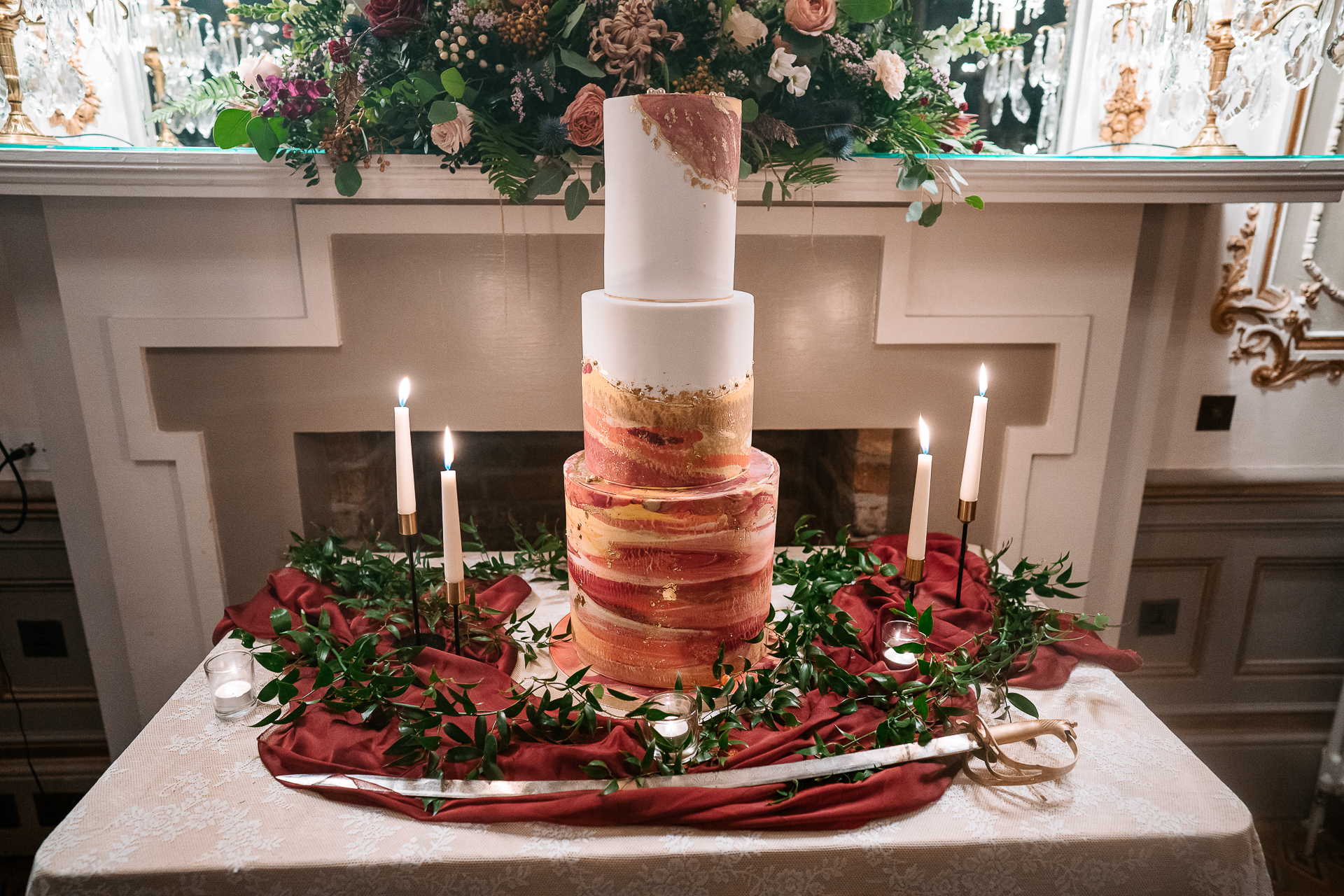 A cake with candles on a table