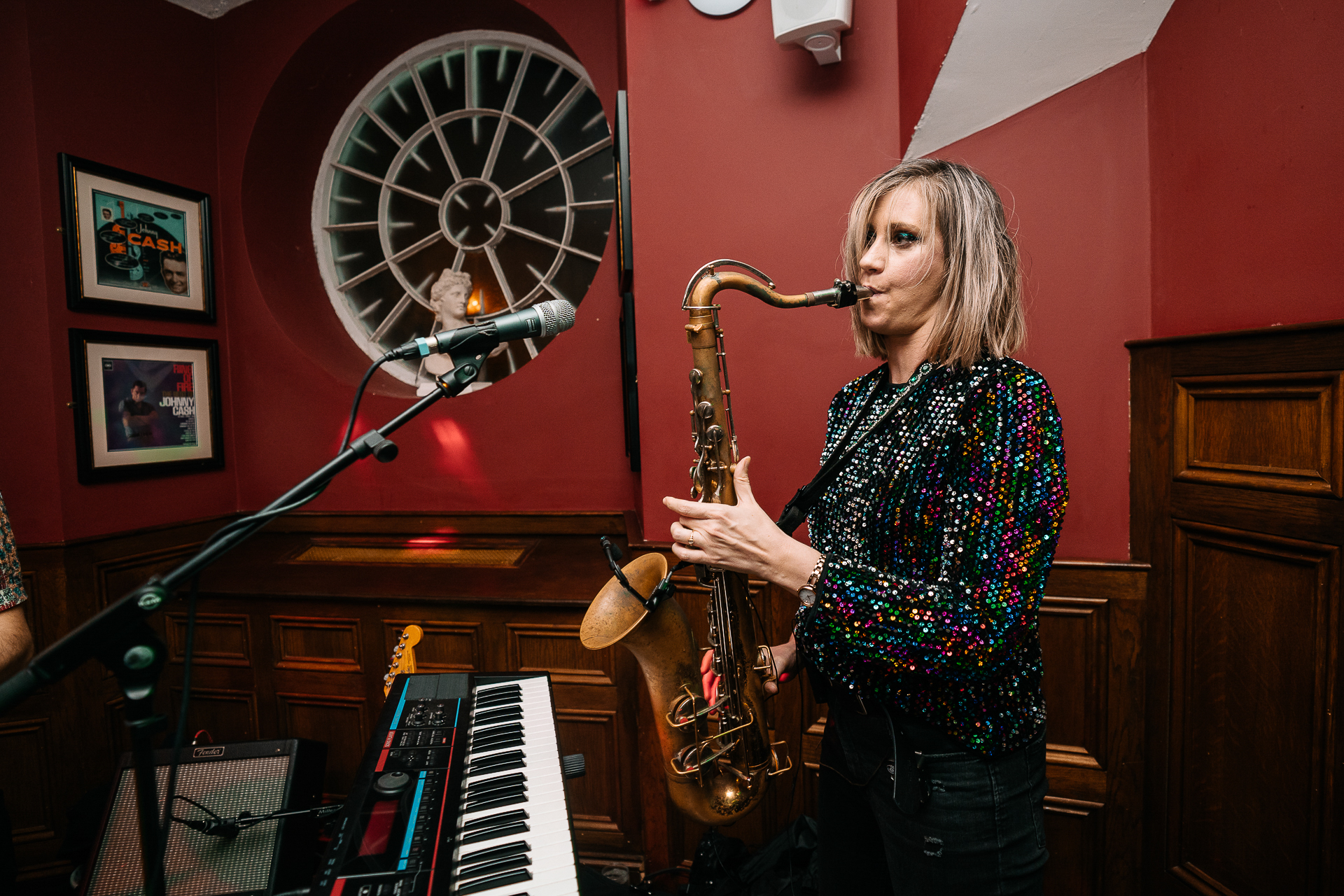 A person playing a saxophone